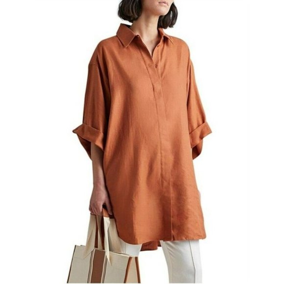 NEW Camilla And Marc Anneli Shirt Dress Women's Size 12 Rust Mini Relaxed Linen - Picture 6 of 11